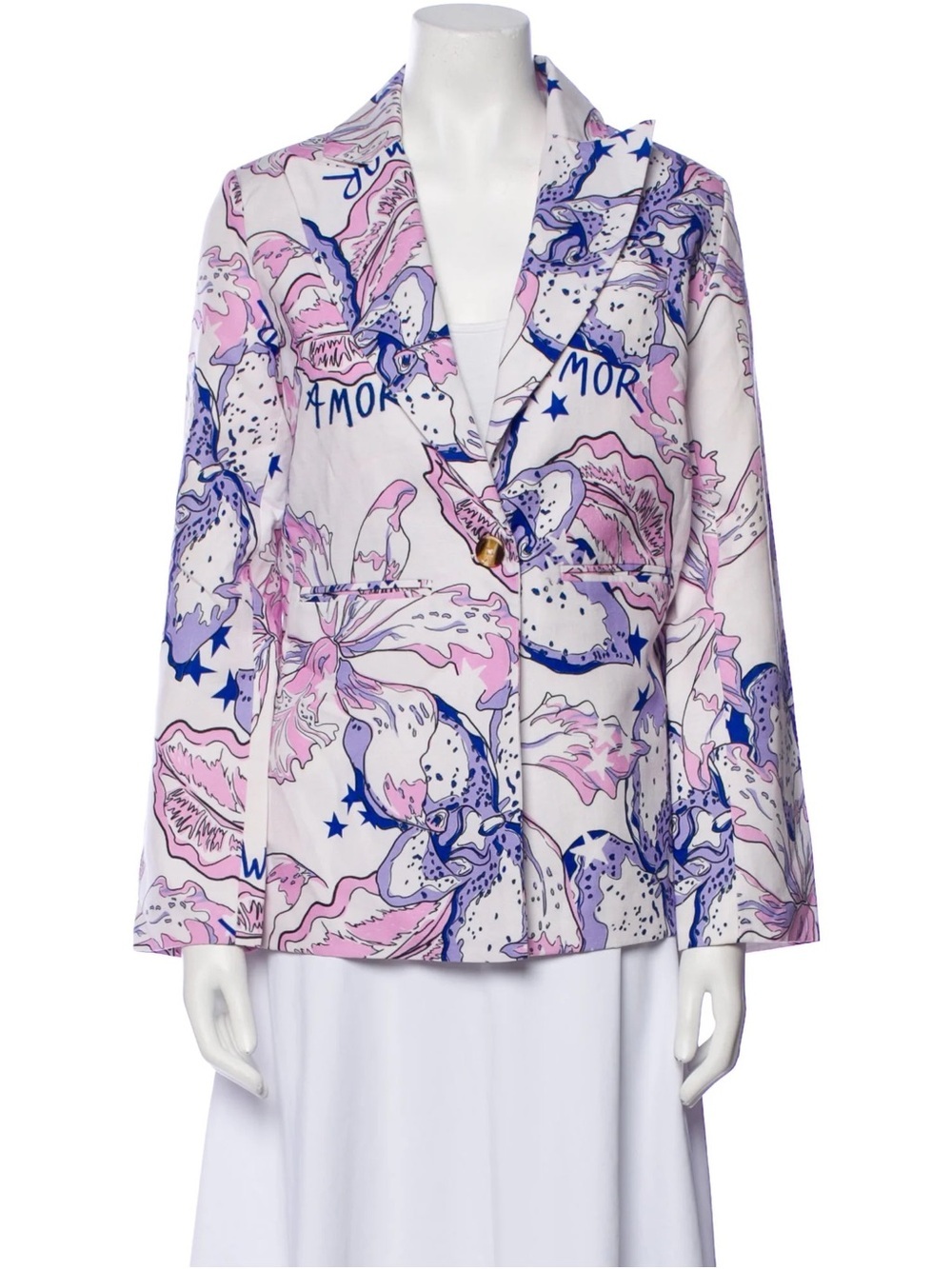 Pink & Blue Floral Single-Button Blazer - Womens Suit Jacket
